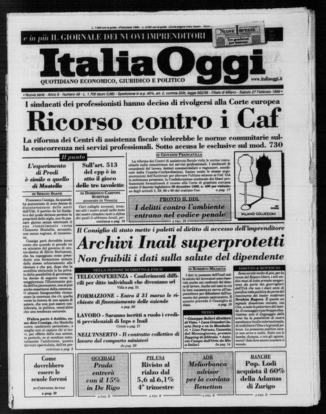 Italia oggi : quotidiano di economia finanza e politica